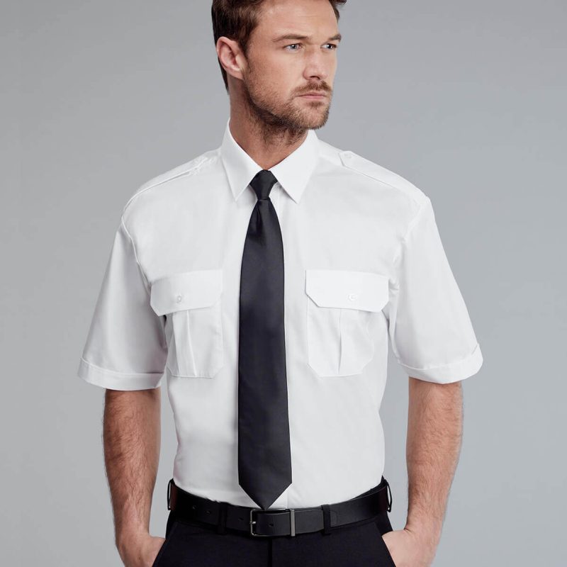 White Polyester/Cotton Short Sleeve Pilot Shirt