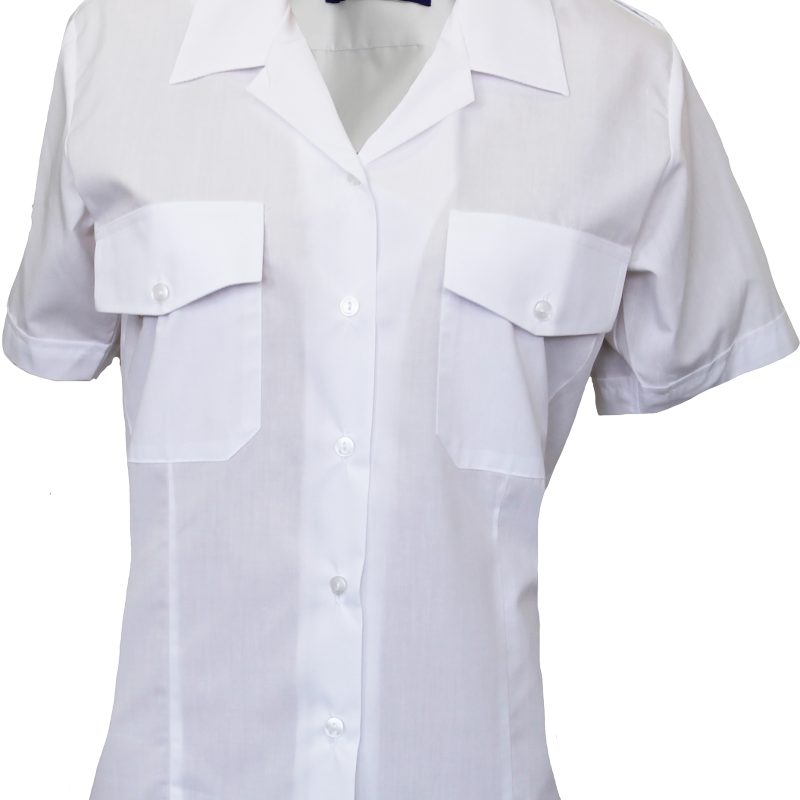 Ladies White Open Neck Short Sleeve Pilot Blouse